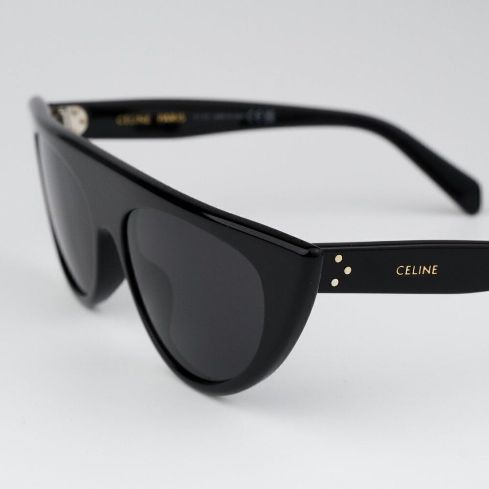NEW Celine CL40228I 01A Shiny Black Smoke Grey Geometric Women Sunglasses - Picture 9 of 13
